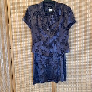 Dawn Joy Fashions Vintage 2 Piece Dress Jacket Set Floral Jacquard Purple 13/14